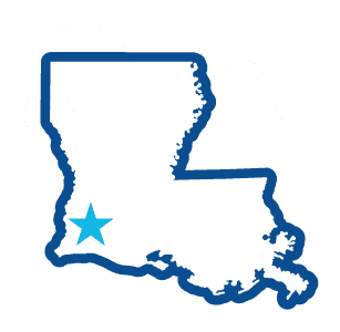 Louisiana, with a star marking Lake Charles